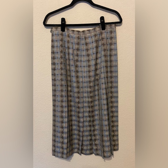 Vintage Tica Women’s Plaid Midi Pleated Skirt 100% Wool Union Tag Sz 14 academia - Picture 2 of 7